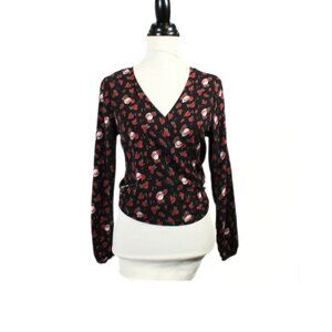 Black Floral Wrap-Style Blouse - Women